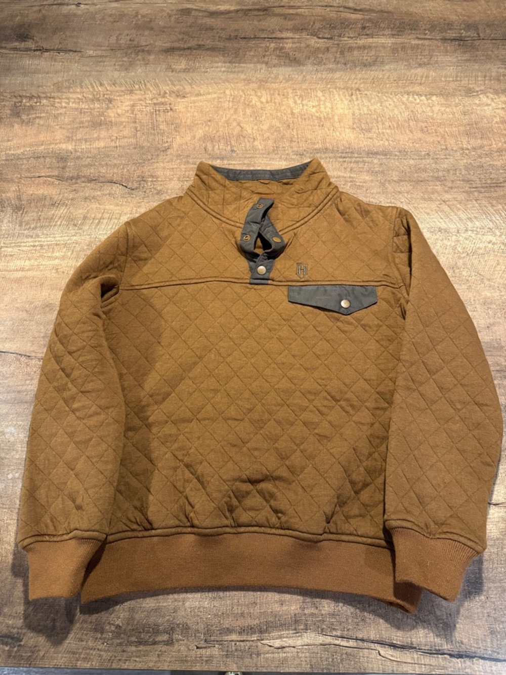 Heybo Boys Quilted Pullover L Brown Snap Neck Outdoor Sweatshirt